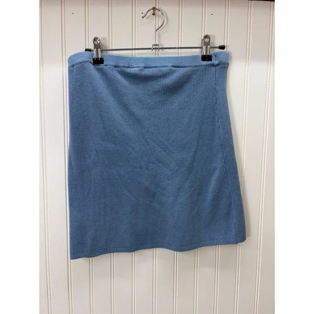 Free People The Laurel Blue Ribbed Mini Skirt Size Small